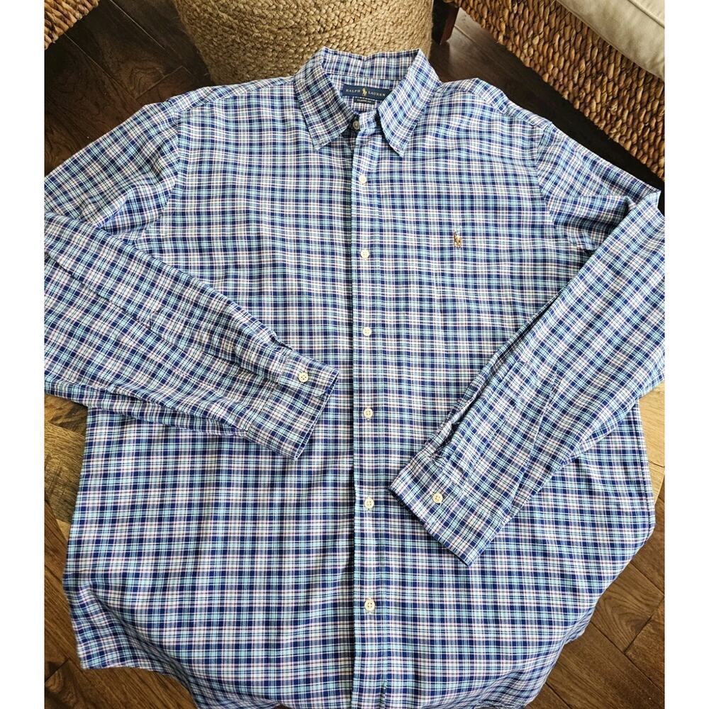 Ralph Lauren Classic Fit Pastel Plaid Shirt Men's XL Tall Preppy Spring Logo